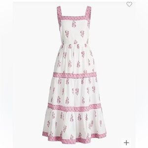 J. Crew Smocked White Maxi Sundress with Pink Floral Print Size 20